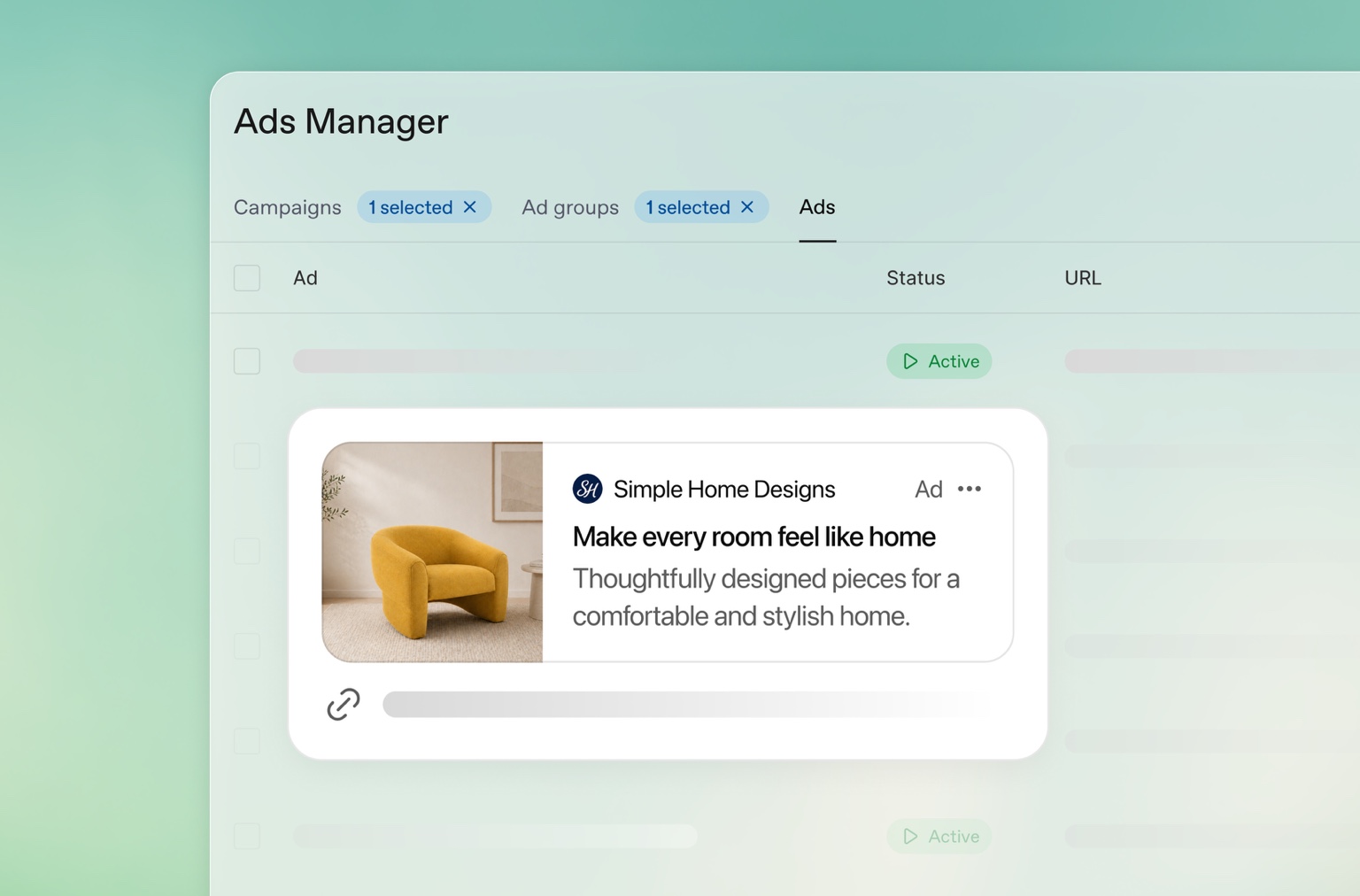 Illustrative Ads Manager campaign interface
